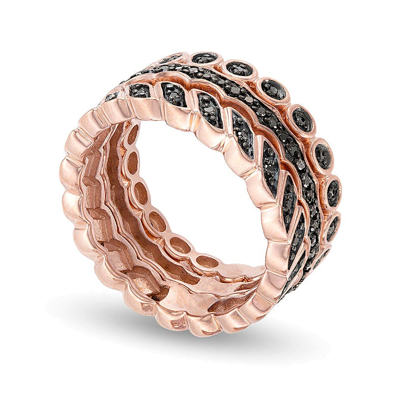 0.25 CT. TW Black Diamond Three Piece Stackable Band Set in Sterling Silver with 14K Rose Gold Plate