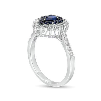 Pear-Shaped Blue Sapphire and 0.33 CT. TW Diamond Frame Ring in 10K White Gold