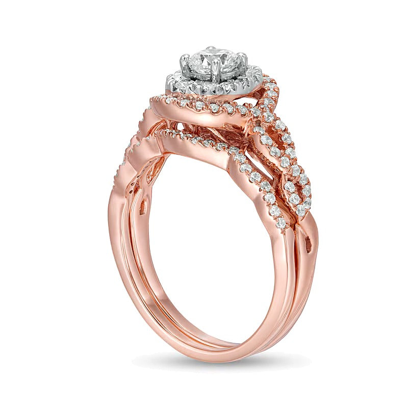 1.0 CT. TW Diamond Double Oval Frame Twist Shank Bridal Set in 10K Rose Gold