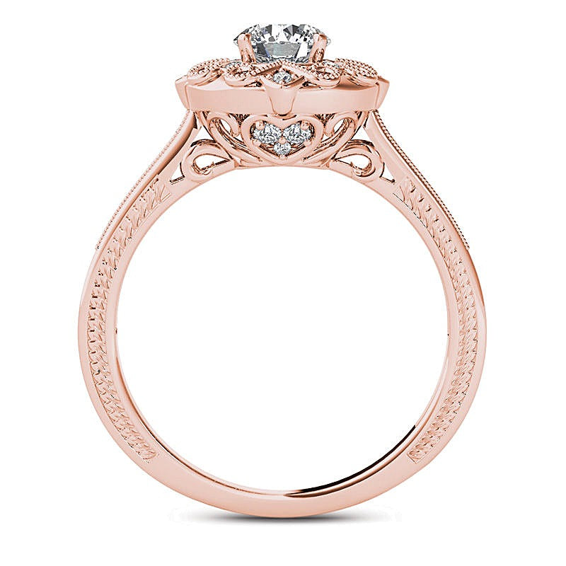0.63 CT. TW Diamond Flower Frame Vintage-Style Engagement Ring in 14K Rose Gold