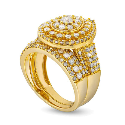2.0 CT. TW Pear Multi-Diamond Teardrop Frame Multi-Row Bridal Set in 10K Gold