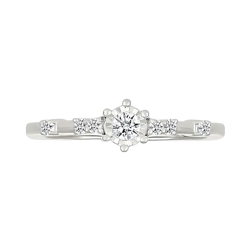 0.17 CT. TW Diamond Station Promise Ring in 10K White Gold