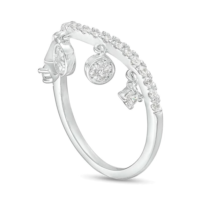 0.38 CT. TW Diamond Multi-Shaped Dangle Curved Ring in 10K White Gold