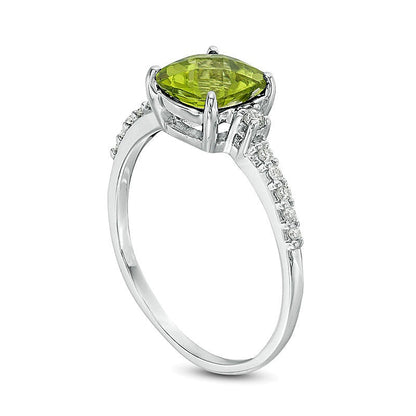 7.0mm Cushion-Shaped Peridot and 0.13 CT. TW Diamond Engagement Ring in 10K White Gold