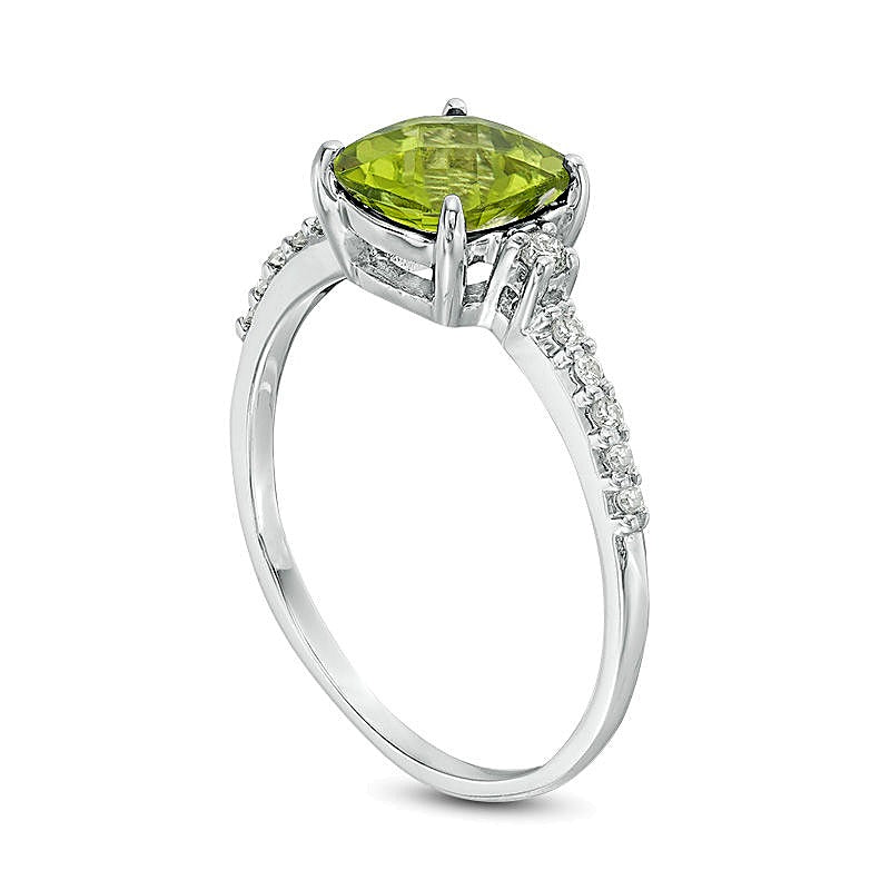 7.0mm Cushion-Shaped Peridot and 0.13 CT. TW Diamond Engagement Ring in 10K White Gold