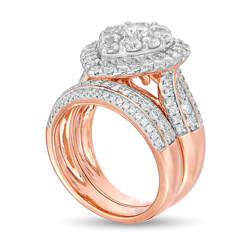 2.5 CT. TW Composite Diamond Pear-Shaped Multi-Row Bridal Set in 10K Rose Gold