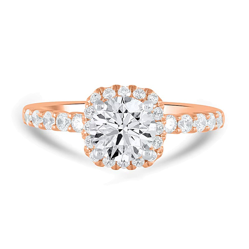 1.5 CT. TW Lab-Grown Diamond Cushion-Shaped Frame Engagement Ring in 14K Rose Gold (F/SI2)