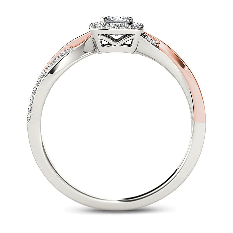 0.5 CT. TW Princess-Cut Diamond Square Frame Twist Engagement Ring in 14K Two-Tone Gold