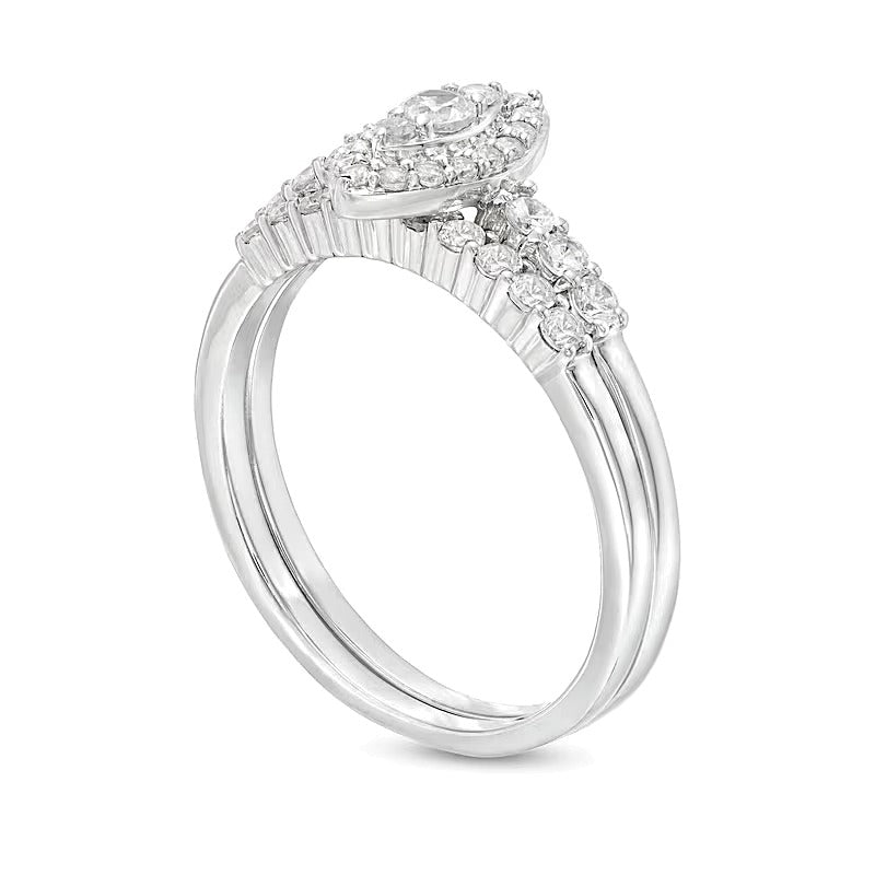 0.5 CT. TW Marquise-Shaped Multi-Diamond Frame Bridal Set in 10K White Gold