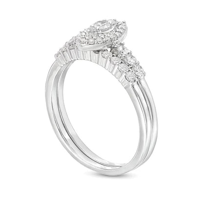 0.5 CT. TW Marquise-Shaped Multi-Diamond Frame Bridal Set in 10K White Gold