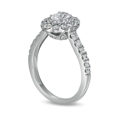 1.5 CT. TW Oval Diamond Double Scallop Frame Engagement Ring in 14K White Gold (I/SI2)