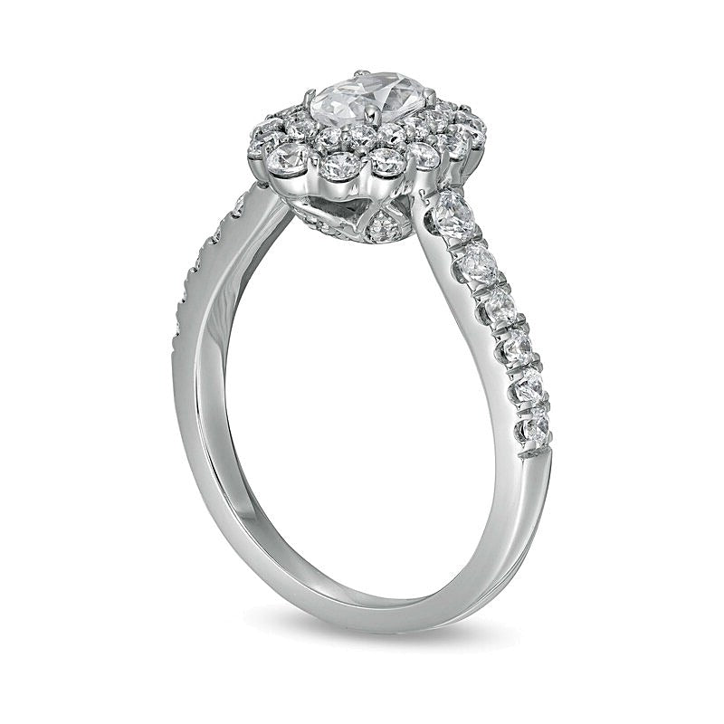 1.5 CT. TW Oval Diamond Double Scallop Frame Engagement Ring in 14K White Gold (I/SI2)