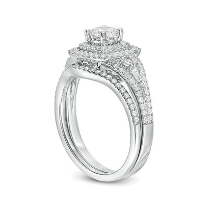 1.2 CT. TW Diamond Double Cushion Frame Bridal Set in 14K White Gold