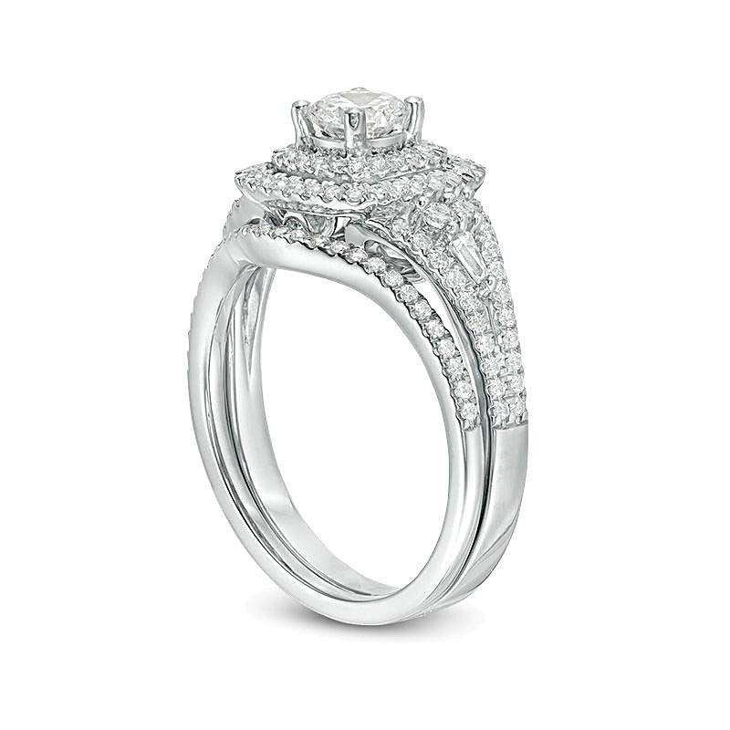 1.2 CT. TW Diamond Double Cushion Frame Bridal Set in 14K White Gold