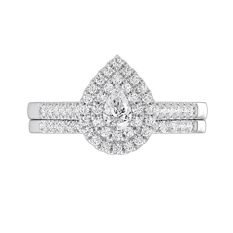 0.5 CT. TW Pear-Shaped Diamond Teardrop Double Frame Bridal Set in Sterling Silver