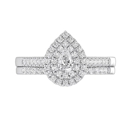 0.5 CT. TW Pear-Shaped Diamond Teardrop Double Frame Bridal Set in Sterling Silver