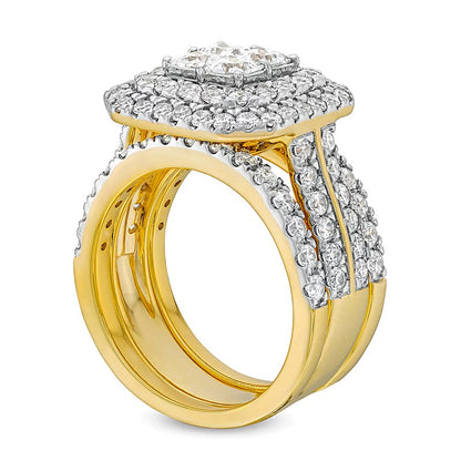 3.0 CT. TW Multi-Diamond Composite Framed Three-Piece Bridal Set in 14K Gold