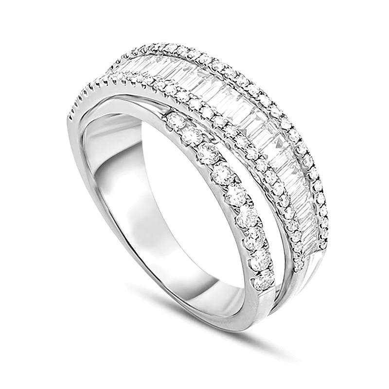 1.2 CT. TW Baguette and Round Diamond Multi-Row Band in 14K White Gold