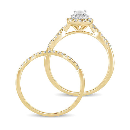 0.5 CT. TW Princess-Cut Diamond Double Cushion-Shaped Frame Multi-Row Bridal Set in 10K Gold
