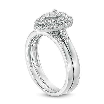 0.25 CT. TW Diamond Double Pear-Shaped Frame Bridal Set in Sterling Silver