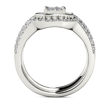 1.75 CT. TW Quad Princess-Cut Diamond Frame Three Piece Bridal Set in 14K White Gold