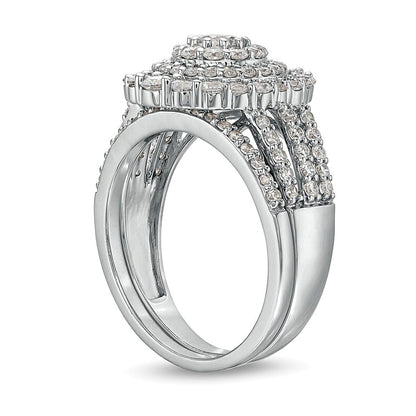 1.5 CT. TW Diamond Triple Row Scallop Frame Bridal Set in 10K White Gold