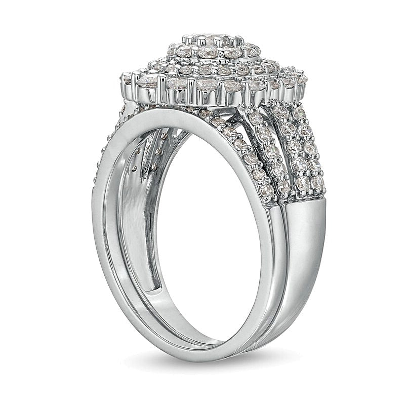 1.5 CT. TW Diamond Triple Row Scallop Frame Bridal Set in 10K White Gold