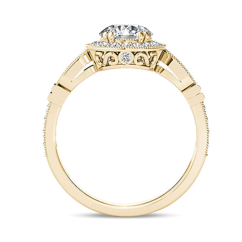 1.2 CT. TW Diamond Frame Vintage-Style Engagement Ring in 14K Gold