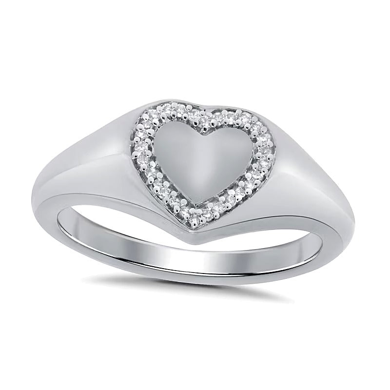 Diamond Accent Heart-Shaped Signet Ring in 10K White Gold