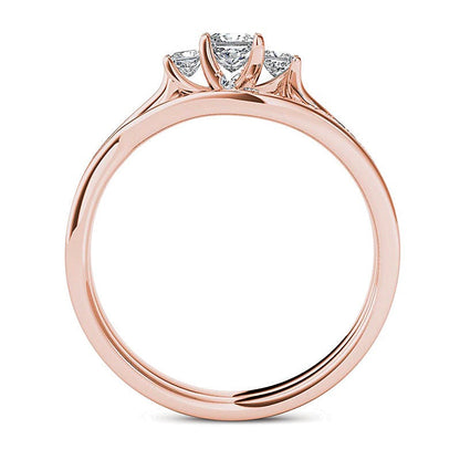 0.5 CT. TW Princess-Cut Diamond Three Stone Bypass Bridal Set in 14K Rose Gold