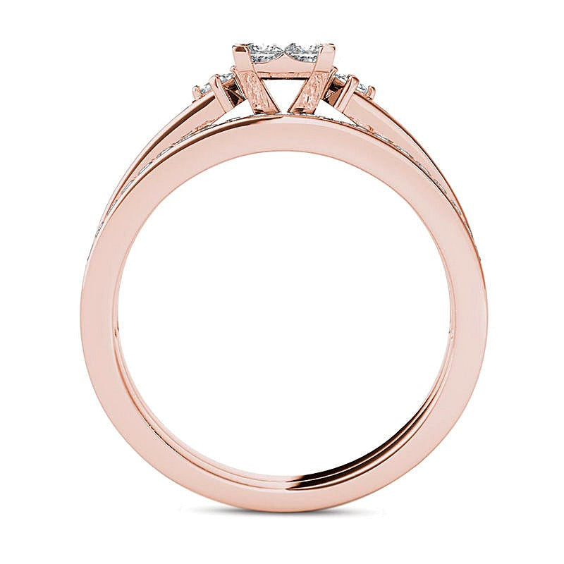 1.0 CT. TW Quad Princess-Cut Multi-Diamond Bridal Set in 14K Rose Gold