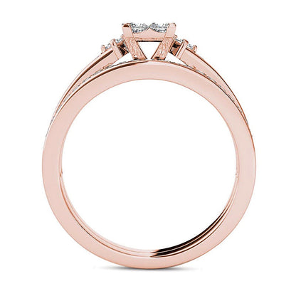 1.0 CT. TW Quad Princess-Cut Multi-Diamond Bridal Set in 14K Rose Gold
