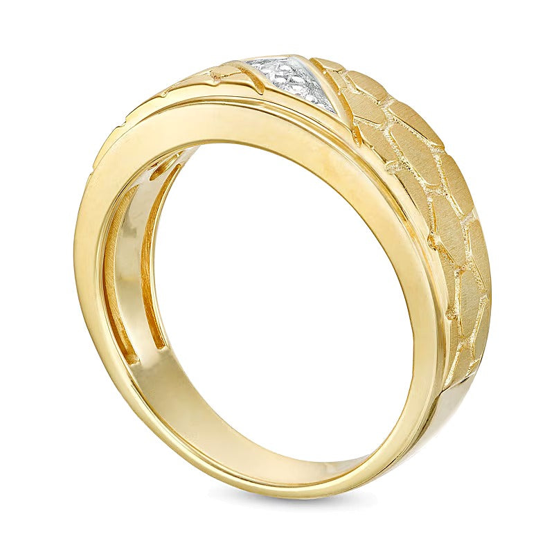 0.1 CT. TW Diamond Three Stone Nugget Wedding Band in 10K Gold