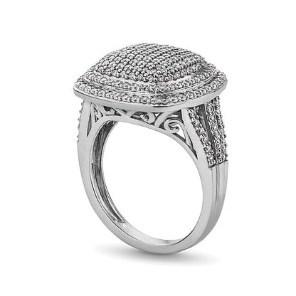 1.0 CT. TW Cushion-Shaped Multi-Diamond Double Frame Split Shank Ring in 10K White Gold