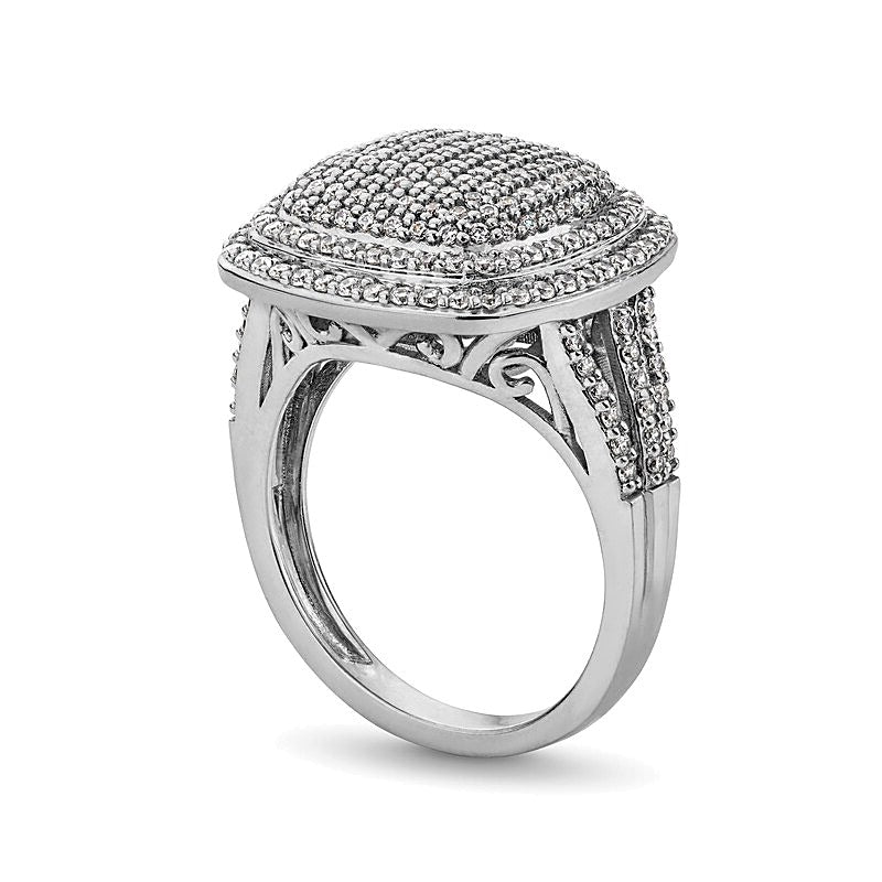 1.0 CT. TW Cushion-Shaped Multi-Diamond Double Frame Split Shank Ring in 10K White Gold