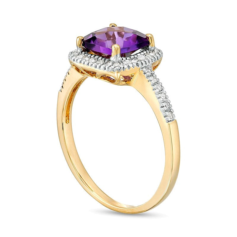 7.0mm Cushion-Shaped Amethyst and 0.2 CT. TW Diamond Frame Ring in 10K Gold