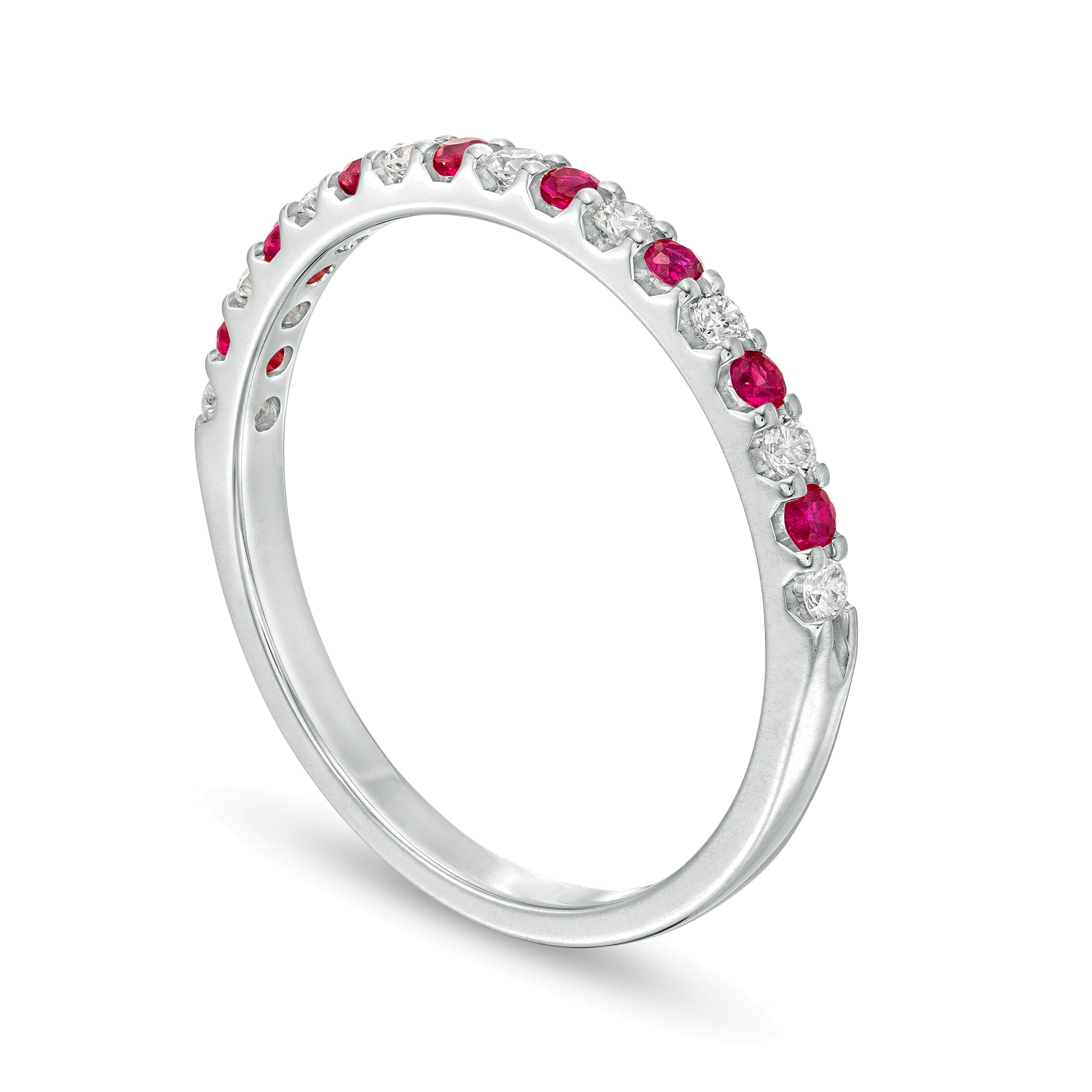 Ruby and 0.13 CT. TW Diamond Stackable Band in 14K White Gold
