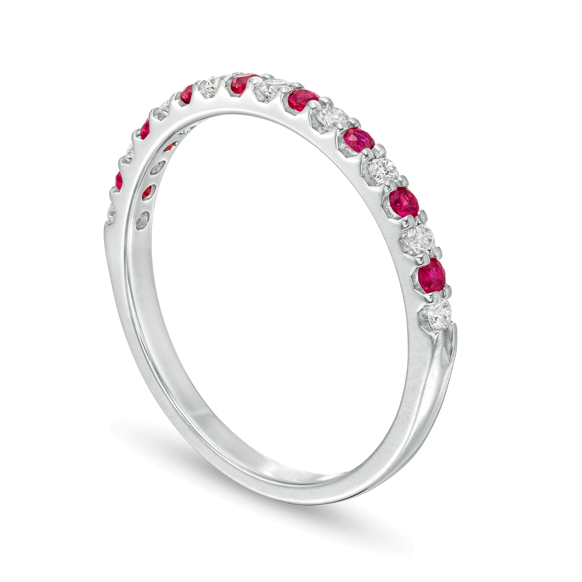 Ruby and 0.13 CT. TW Diamond Stackable Band in 14K White Gold