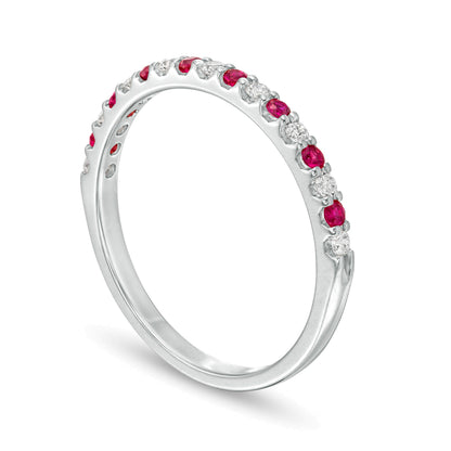 Ruby and 0.13 CT. TW Diamond Stackable Band in 14K White Gold