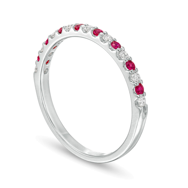 Ruby and 0.13 CT. TW Diamond Stackable Band in 14K White Gold