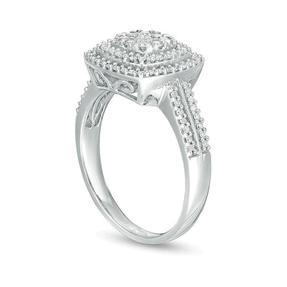 0.38 CT. TW Diamond Double Cushion Frame Ring in 10K White Gold