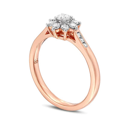 0.5 CT. TW Diamond Sunburst Channel-Set Shank Engagement Ring in 10K Rose Gold (J/I3)