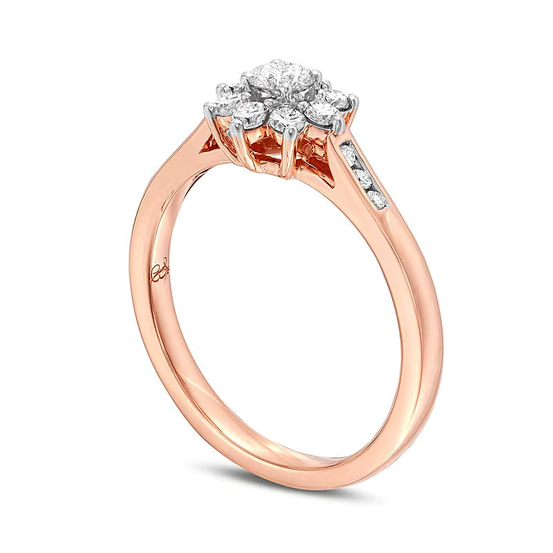 0.5 CT. TW Diamond Sunburst Channel-Set Shank Engagement Ring in 10K Rose Gold (J/I3)