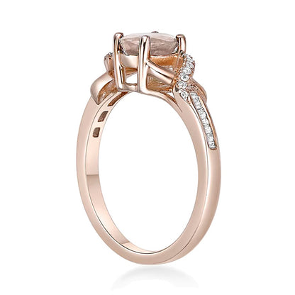 Oval Morganite and 0.17 CT. TW Diamond Crossover Split Shank Ring in 10K Rose Gold
