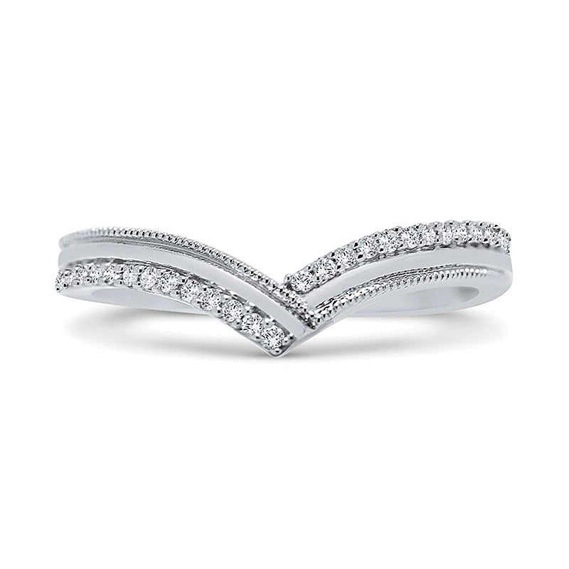 0.1 CT. TW Diamond Vintage-Style Chevron Band in 10K White Gold