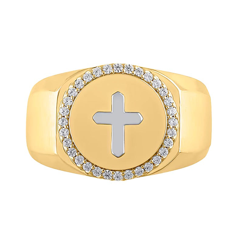 0.25 CT. TW Diamond Frame Cross Ring in 10K Two-Tone Gold