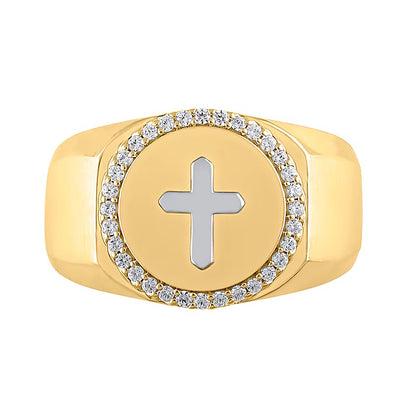 0.25 CT. TW Diamond Frame Cross Ring in 10K Two-Tone Gold