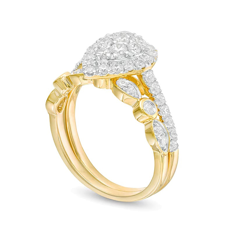 1.0 CT. TW Composite Pear-Shaped Diamond Art Deco Bridal Set in 10K Gold