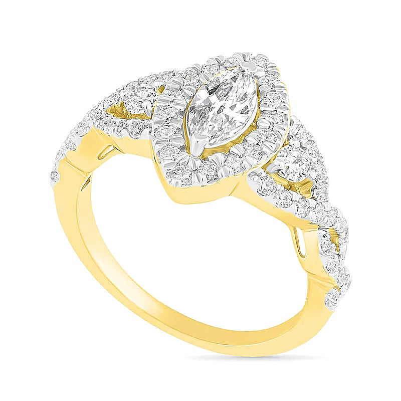 1.5 CT. TW Marquise Diamond Frame Vintage-Style Bridal Set in 10K Gold