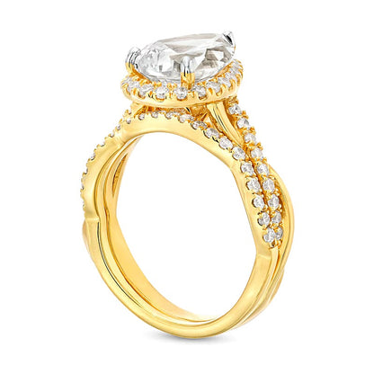 2.5 CT. TW Pear-Shaped Lab-Grown Diamond Frame Crossover Split Shank Bridal Set in 14K Gold (I/SI2)